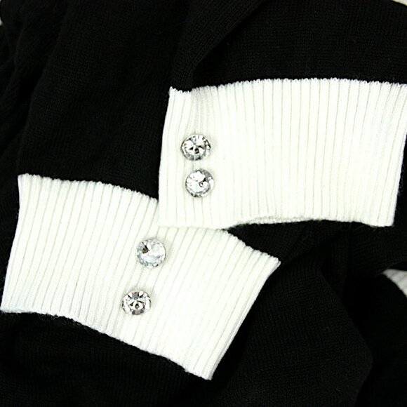 89th & Madison Cropped Rhinestone Sweater Cardigan Black White L Preppy - Picture 5 of 5